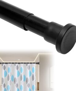 Yuragim Verstellbare Gardinenstange ohne Bohren Schwarz 65-115cm Teleskopstange für Vorhänge Duschvorhangstange