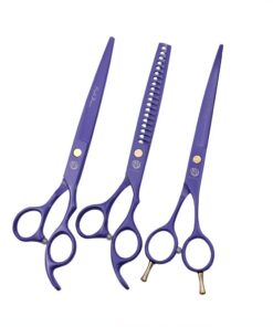 Professionelles Purple Dragon Haarschneide-Set für Hundepflege – gebogene Schere und Chunker 17,8 cm mit Tasche – für Ha
