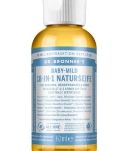 Dr. Bronners 18-in-1 Organic Baby Mild Flüssigseife ohne Duft | 60 ml | Fair Trade Bio-Öle