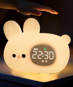 Yiliaw Hasen Kinderwecker Nachtlampe – Schlaftrainer & Aufwachuhr, wiederaufladbare Silikonlampe für Kinderzimmer, perfe