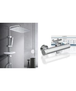 SCHÜTTE 52465 LONDON Regendusche Duschsystem Thermostat Brausearmatur (35x25) & Görbach Duschstangeset