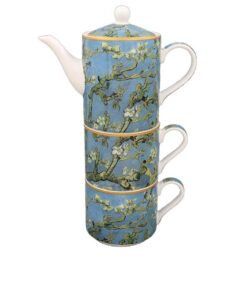 The Leonardo Collection Mandelblüten-Teeset für zwei Personen, inspiriert von Vincent van Gogh, feinporös, luxuriöses Ge