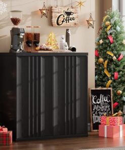 Modernes Holz-Sideboard mit 2 Wellentüren, verstellbarem Regal und magnetischer Tür – 85 cm hoch