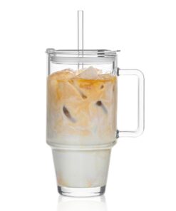 710ml Carbonfree Certified Glas für Eiskaffee & Erfrischungsgetränke – Wiederverwendbares Longdrinkglas mit Henkel & Dec