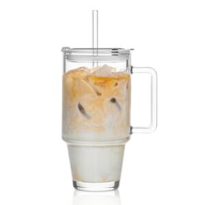 710ml Carbonfree Certified Glas für Eiskaffee & Erfrischungsgetränke – Wiederverwendbares Longdrinkglas mit Henkel & Dec