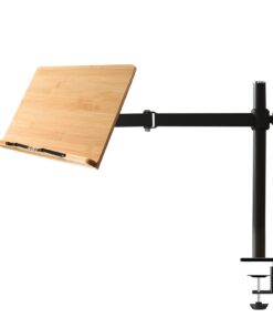 Wishacc Buchständer aus Bambus, höhenverstellbar, für Schreibtisch mit Klemme und Seitenclips, 27,9 x 20,6 cm