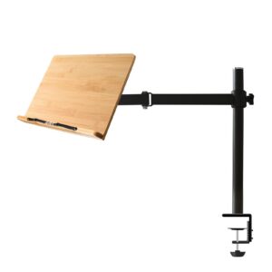 Wishacc Buchständer aus Bambus, höhenverstellbar, für Schreibtisch mit Klemme und Seitenclips, 27,9 x 20,6 cm