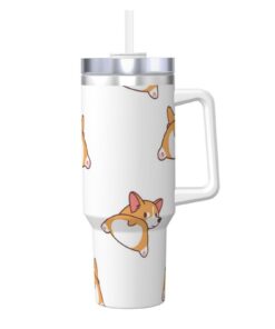 YWSOTRE Süßer Corgi-Hintern 40OZ Ice Bully Cup Edelstahlbecher Wasserflasche für Outdoor Aktivitäten mit Griff