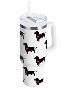 Oarencol Trinkbecher mit Griff, schwarzer Dackel, Hundeherz, 1,2 l Vakuumisoliert, Reise-Kaffeebecher, Edelstahl