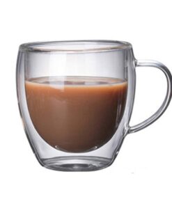 EESLL isoliertes Kaffeeglas, doppelwandig, 2er-Set (250 ml), Kaffeetassen und Teetassen, für Latte und Milchtee, mit Gri