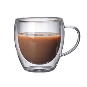 EESLL isoliertes Kaffeeglas, doppelwandig, 2er-Set (250 ml), Kaffeetassen und Teetassen, für Latte und Milchtee, mit Gri