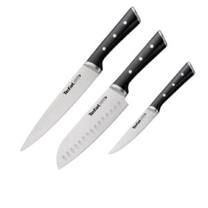 Tefal Ice Force Edelstahl Messer Set, Fleischmesser, Santoku und Universalmesser, schwarz, perfekt für Küchenanfänger un
