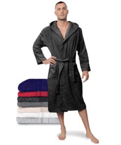 Twinzen Bademantel Herren Oeko-TEX® Zertifiziert 100% Baumwolle 350g/m² mit Kapuze 2 Taschen Gürtel - Größe L