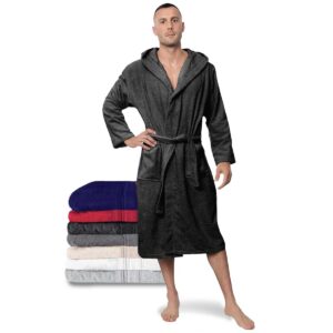 Twinzen Bademantel Herren Oeko-TEX® Zertifiziert 100% Baumwolle 350g/m² mit Kapuze 2 Taschen Gürtel - Größe L