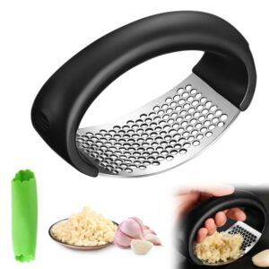 Edelstahl Garlic Press mit Silikonschäler und Reinigungsbürste (YSQ-HEI) | Multifunktionale Knoblauchpresse mit Schäler