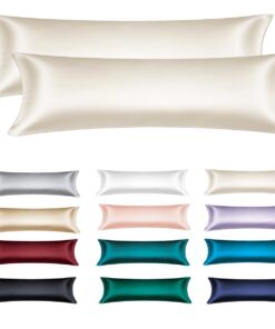 Seidelig Weicher Satinbezug für Schlafkissen 40x145,luxuriös wie Seide,Beige-Reißverschluss-Kissenbezug 4er Set
