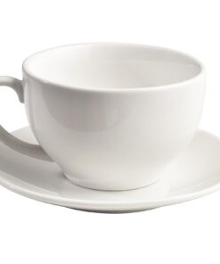 Porzellan-Kaffeetasse mit Untertasse für Cappuccino, Latte und Tee - eлегantes Weiß, 220 ml