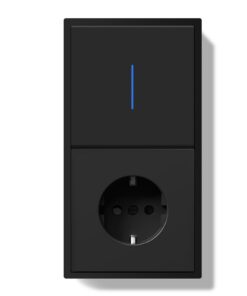 BSEED 1 Fach 1 Weg Lichtschalter mit Steckdose Schwarz - Wandschalter mit LED Kontrollleuchte und PC Rahmen - 150X80mm