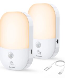 Suright Nachtlicht mit Bewegungsmelder + 2 Stück Aufladbar Typ-C LED + 5 Helligkeit Einstellbare 3 Modi (AUTO/AUS/EIN) +