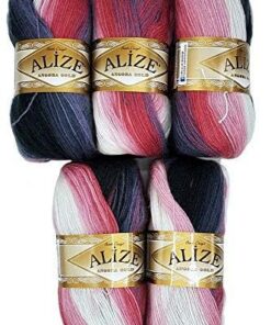 5 x 100 g Strickwolle Angora Gold mehrfarbig mit Farbverlauf 500 Gramm Strickgarn mit 20% Wolle-Anteil (rosa, grau, weis
