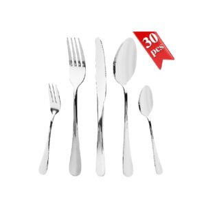 Edelstahl Besteck Set 6 Personen, 30 teilig Spülmaschinenfest | Besteck Set Spiegelpoliert 6 Personen, 30 teilig Essges