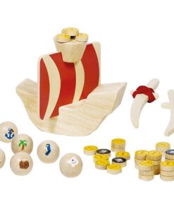 Goki 56886 Piratenspiel Captain Koog - Geschicklichkeitsspiel ab 5 Jahren - Strand-Spielzeug mit 53 Teilen & Beutel