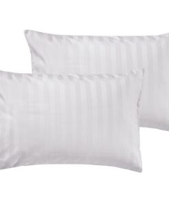 2er Set Mako Satin Damast Streifen Kissenbezüge - traumhaft weiche Deko für Ihr Bett | 100% Baumwolle, 40x60 cm, weiß |
