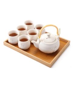 DUJUST japanisches Teeservice - weißes Porzellan, süßes asiatisches Teeservice für Teeliebhaber (Pflaume in Gold)