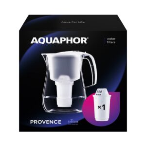 AQUAPHOR Wasserfilter Provence Weiß I Reduziert Kalk & Chlor I Stylischer Behälter