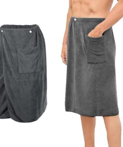 Saunahandtuch Herren 70×140 cm Mikrofaser Schnell Trocknend mit Tasche – Grau für Sauna Fitness Strand