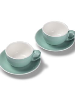 2er Milchkaffee-Tassen Set Türkis 350 ml Porzellan Dickwandig Spülmaschinenfest Italien Design