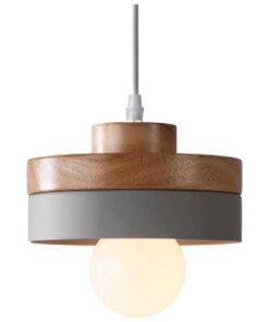 Modern minimalistisch hängende Pendelleuchte in Grey mit Metall- und Holzschirm | Nordische Pendelleuchte, Hängeleuchte