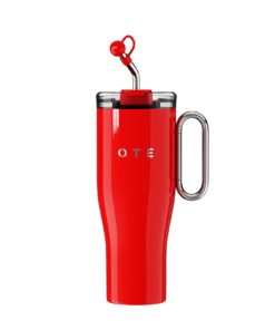 OTE Doppelwandiger Edelstahl Vakuum Isolierbecher 40oz Rot Strohhalm Henkel Tragbar Kaffee Becher to go Heißer und kalte