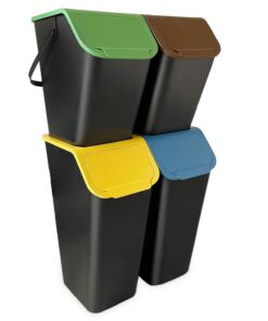 Küchen Mülleimer Set 4 Stück: Recycling und Mülltrennung für Familie, 2x 25L / 2x 35L mit Click-Funktion und Filter