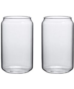 Julyue Bierdosen-Glas-Cola-Dose für Smoothies, Tee, Saft, Limo, 2 Stück, wiederverwendbar, 580 ml, Bambusdeckel und Stro