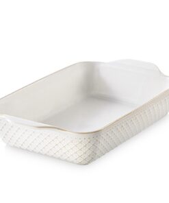 DOWAN Ofen-Tiefe Auflaufform, Wovira-Vintage-weiß, 4 Quarts Ofenfestes Backgeschirr für Lasagne