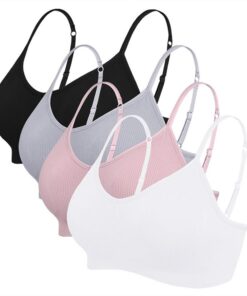 Vertvie Damen Basic Wohlfühl BH 2/3/4er Set Low Support Bra ohne Bügel Nahtlose Spaghetti Träger Bralette
