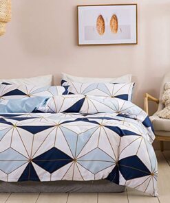 WUMIUER Geometrische Bettwäsche 200x220 Set 3 Teilig - Weiß Blau Dreieck Muster für Wendebette mit Reißverschluss und Mi