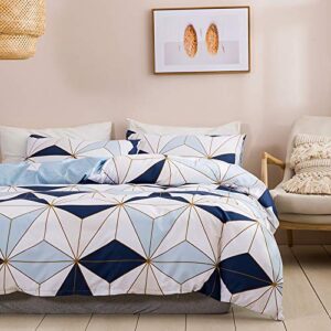 WUMIUER Geometrische Bettwäsche 200x220 Set 3 Teilig - Weiß Blau Dreieck Muster für Wendebette mit Reißverschluss und Mi