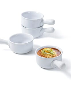 UNICASA Weiss gefärbte Suppentasse Mit Henkel - Mikrowellen und Ofenfest - 400 ml - Ideal für Müsli/Pasta und Salate - 4