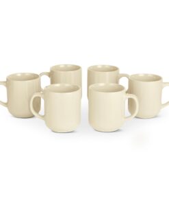 Amazon Basics Steingut-Kaffeebecher Set 6er 473ml Mikrowellenfest Spülmaschinenfest Elfenbein