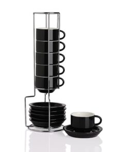 Sweejar Home Espressotasse und Untertasse, 70 ml, schwarz, für Latte, Kaffee und Tee, stapelbar, Porzellan-Set von Sweej