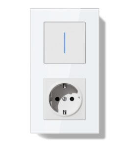 Lichtschalter mit Steckdose + Küche + Haus + Einfache Montage + 86x157mm + Hauseinrichtung + Weiß