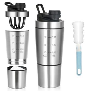 KBIBCK Edelstahl Protein Shaker für Sportliche Eiweißshakes mit Kugel Body und Pulverfach, ideal fürFitness-Enthusiasten