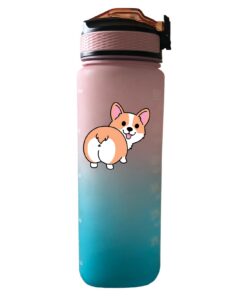 Wisedeal Corgi Butt Wasserflasche BPA-frei, Tritan, Trinken & Tragen, Fitnessstudio, Camping, Zeitmarkierung, auslaufsic