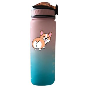 Wisedeal Corgi Butt Wasserflasche BPA-frei, Tritan, Trinken & Tragen, Fitnessstudio, Camping, Zeitmarkierung, auslaufsic