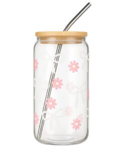 Cosmeria Elegantes Glass Tumbler mit Bow Design für Cocktailparty und Officeuse | Cosmeria 16 oz Glasbecher mit Deckel
