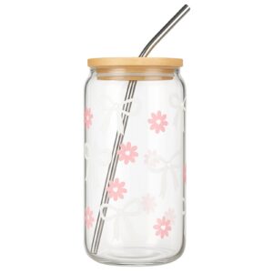 Cosmeria Elegantes Glass Tumbler mit Bow Design für Cocktailparty und Officeuse | Cosmeria 16 oz Glasbecher mit Deckel