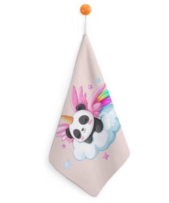 ASBWUO Niedliches Panda-Handtuch mit Regenbogenflügeln, saugfähig und weich, ideal für Küche, Bad und Zuhause (1 Stück)