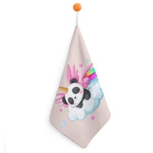 ASBWUO Niedliches Panda-Handtuch mit Regenbogenflügeln, saugfähig und weich, ideal für Küche, Bad und Zuhause (1 Stück)